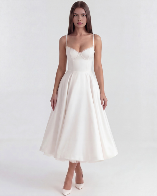 SELENE | Elegante vestido midi con tirantes finos