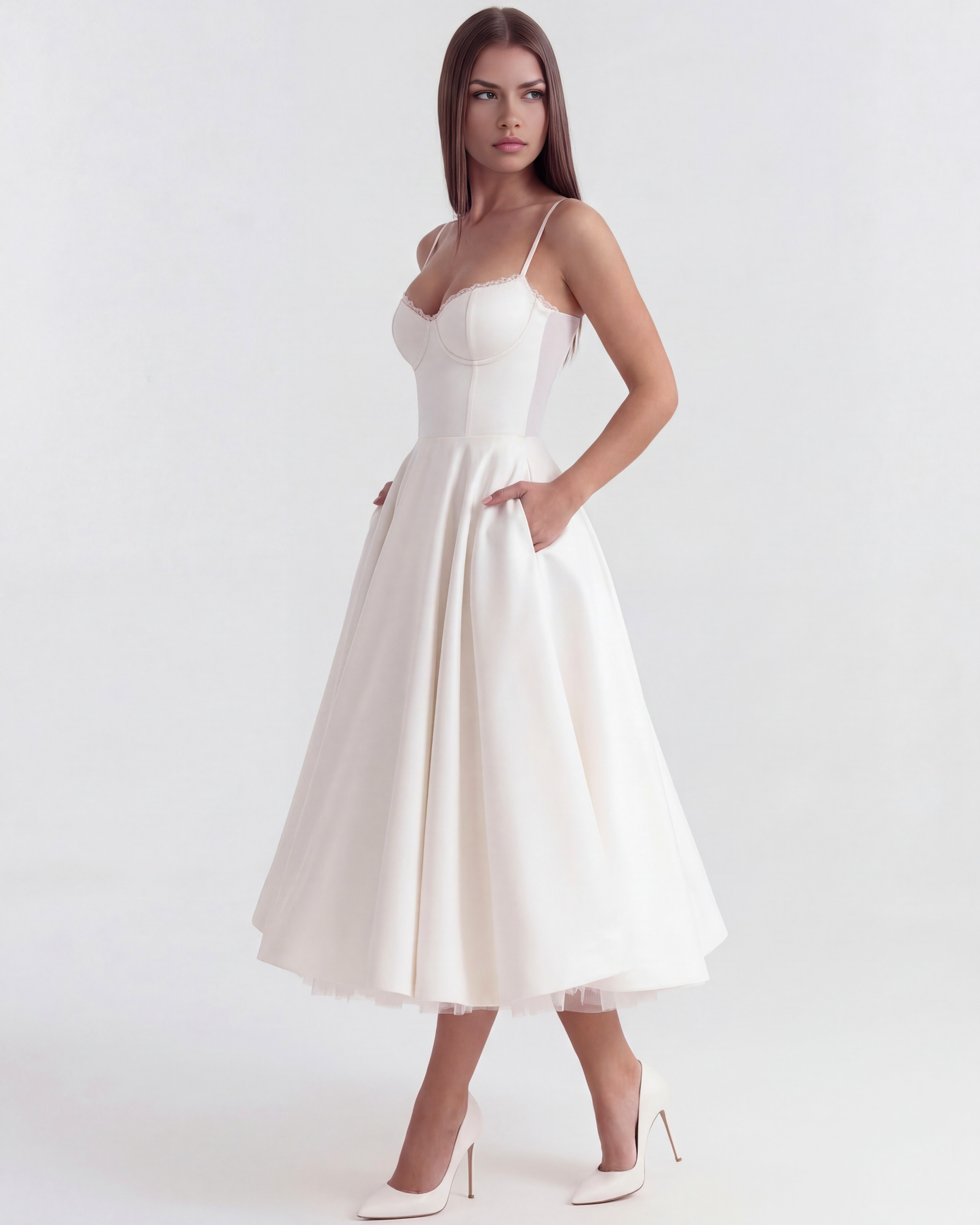 SELENE | Elegante vestido midi con tirantes finos