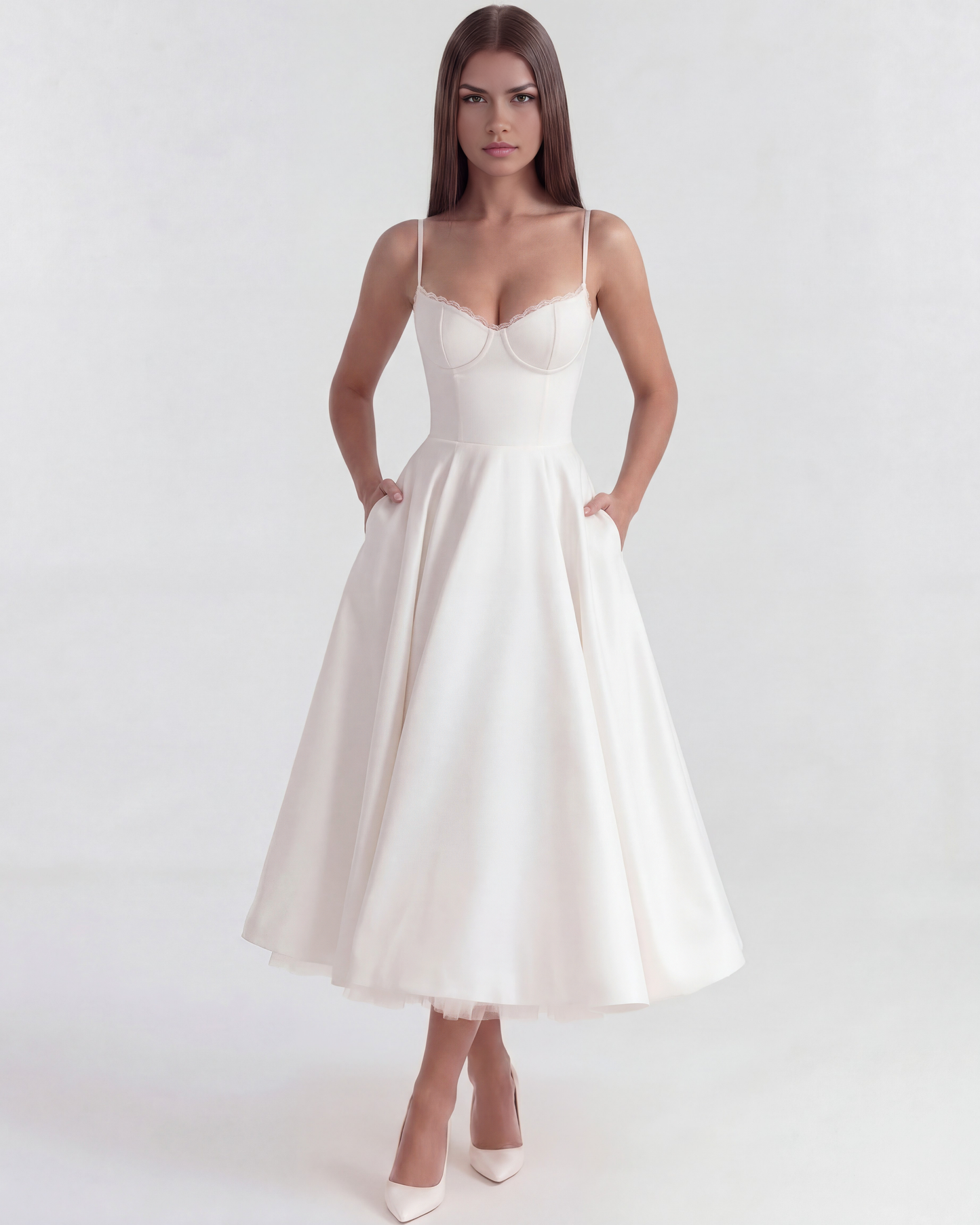 SELENE | Elegante vestido midi con tirantes finos