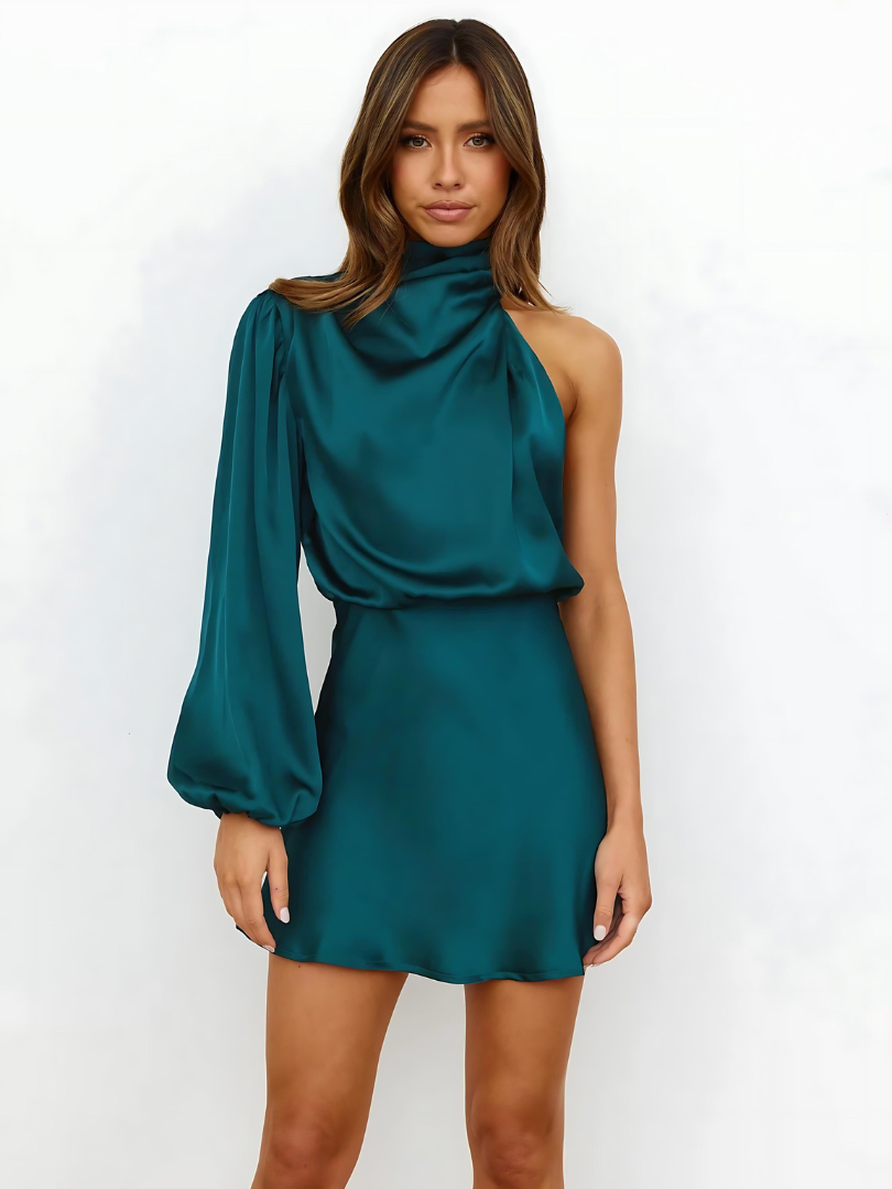 Maddie | Elegante Vestido De Noche Satinado Con Un Solo Hombro