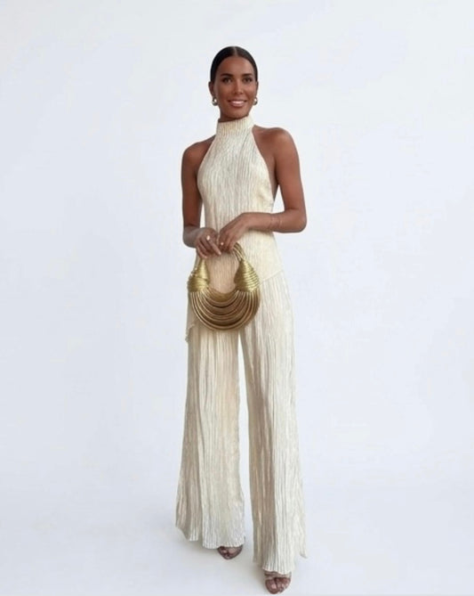 Estrella | Conjunto De Top Halter con Espalda Abierta y Pantalón De Corte Amplio