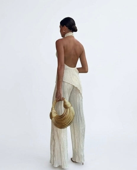 Estrella | Conjunto De Top Halter con Espalda Abierta y Pantalón De Corte Amplio