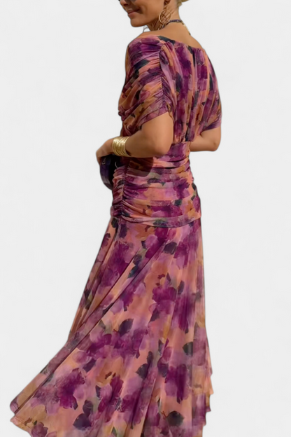 Iselina | Vestido Largo Fruncido Para Mujer Con Cuello En V Elegante