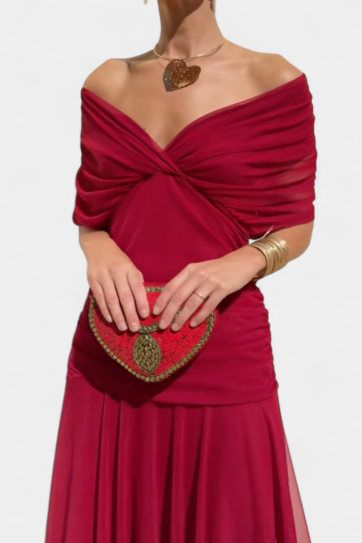 Iselina | Vestido Largo Fruncido Para Mujer Con Cuello En V Elegante