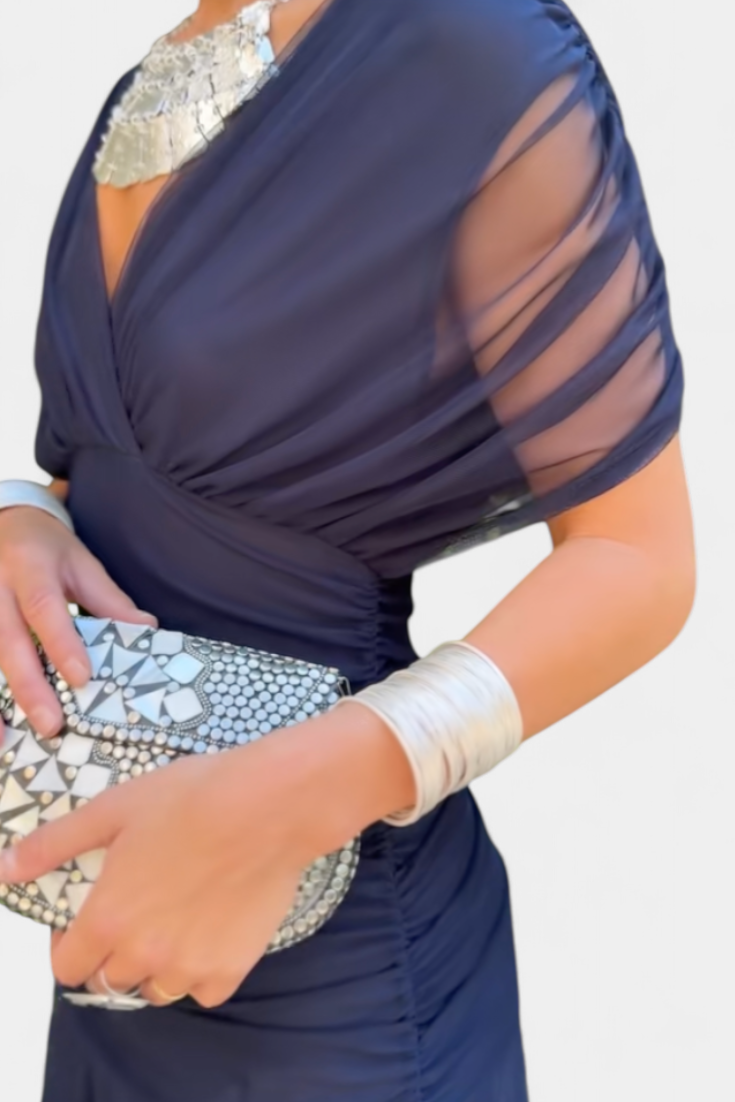 Iselina | Vestido Largo Fruncido Para Mujer Con Cuello En V Elegante