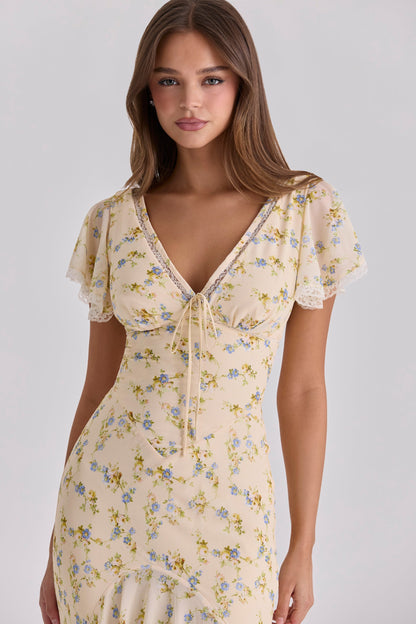 JULIA | Vestido largo romántico con delicadas mangas con volantes