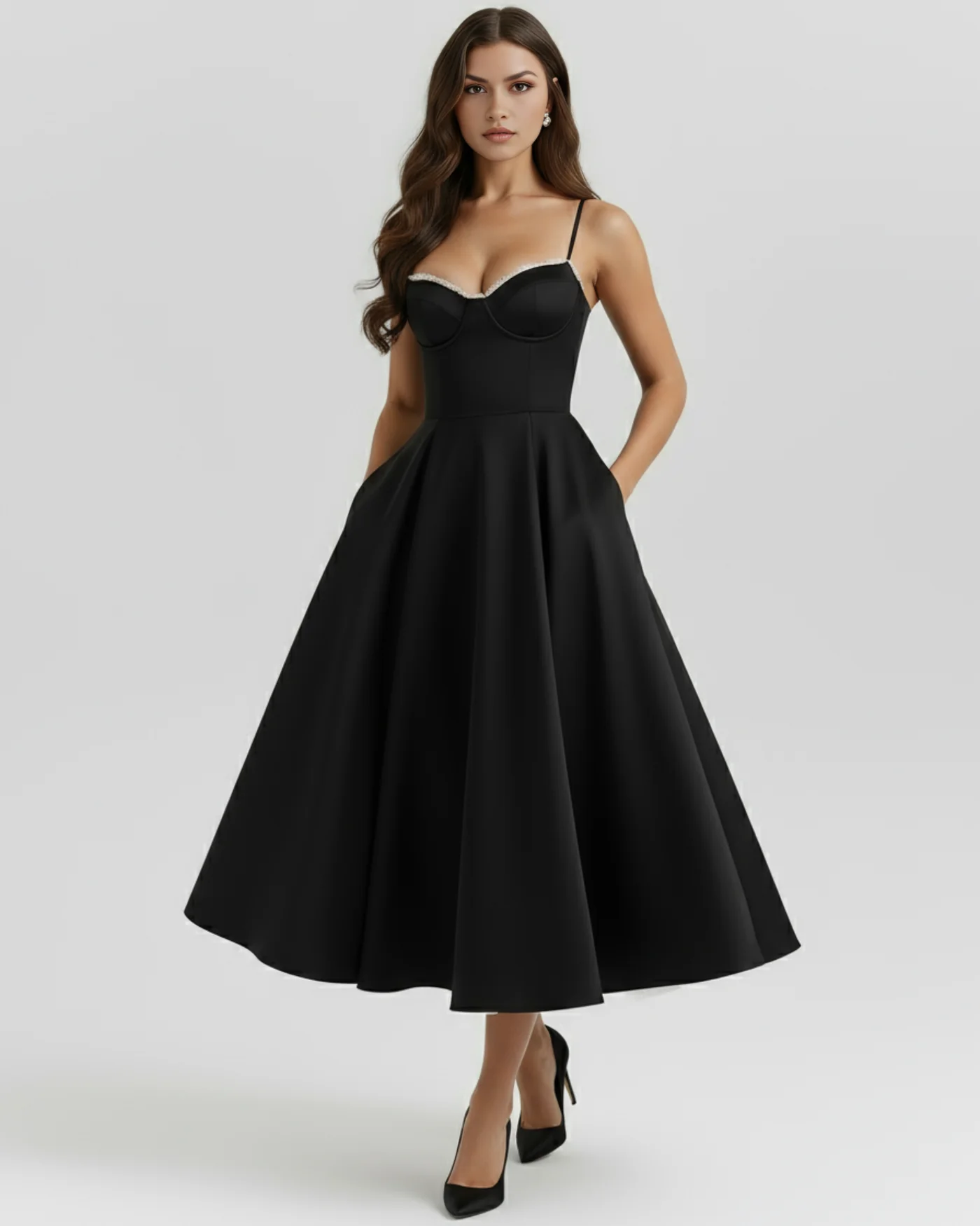 SELENE | Elegante vestido midi con tirantes finos