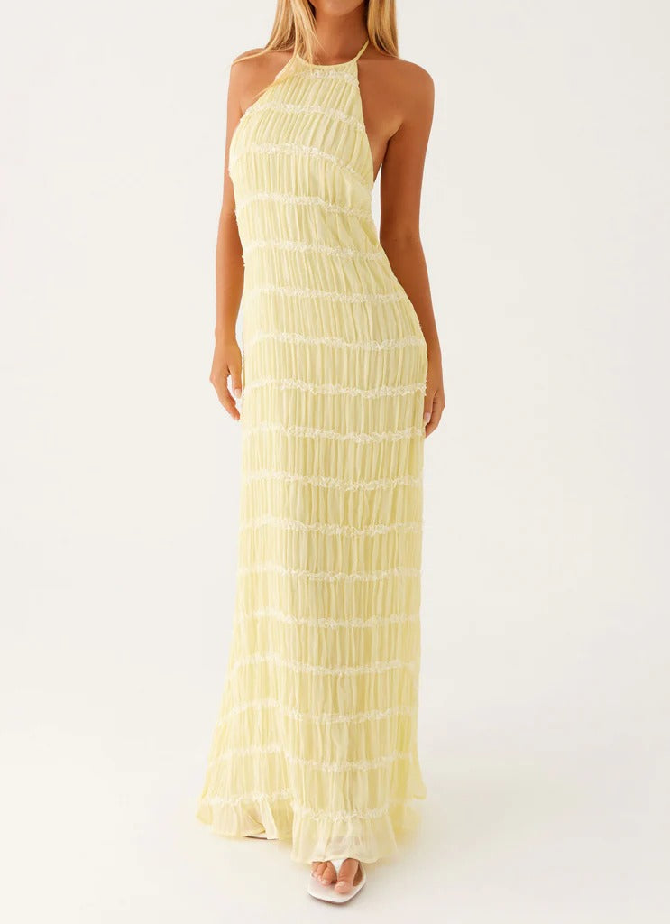 SANDRA | Elegante vestido largo con cuello halter