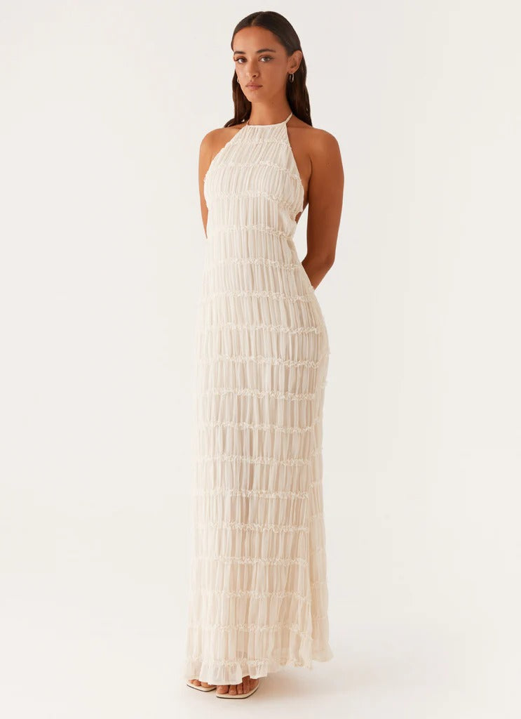 SANDRA | Elegante vestido largo con cuello halter