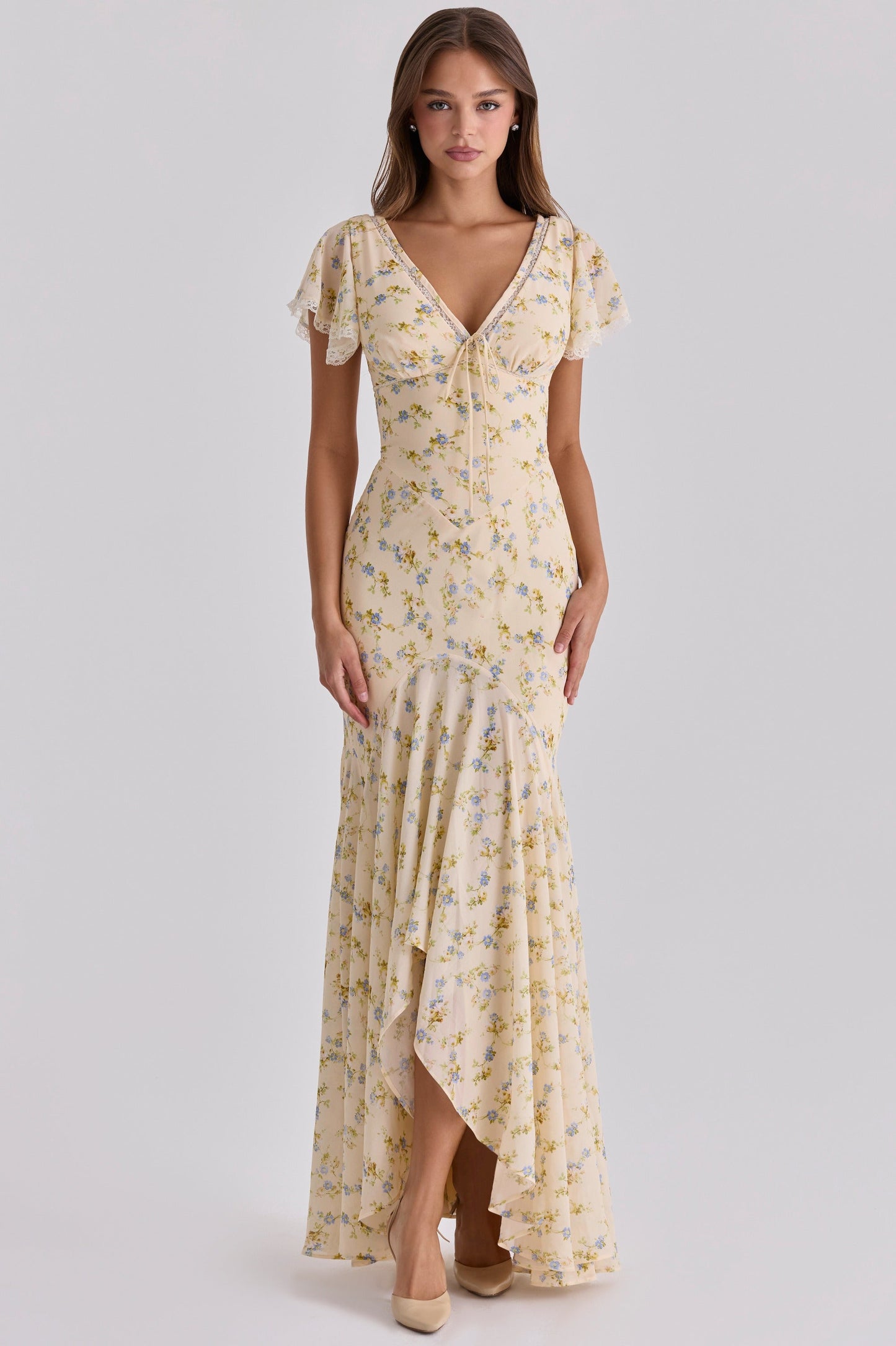 JULIA | Vestido largo romántico con delicadas mangas con volantes
