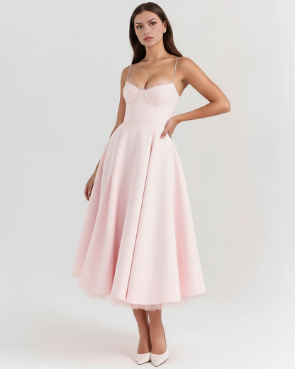 SELENE | Elegante vestido midi con tirantes finos