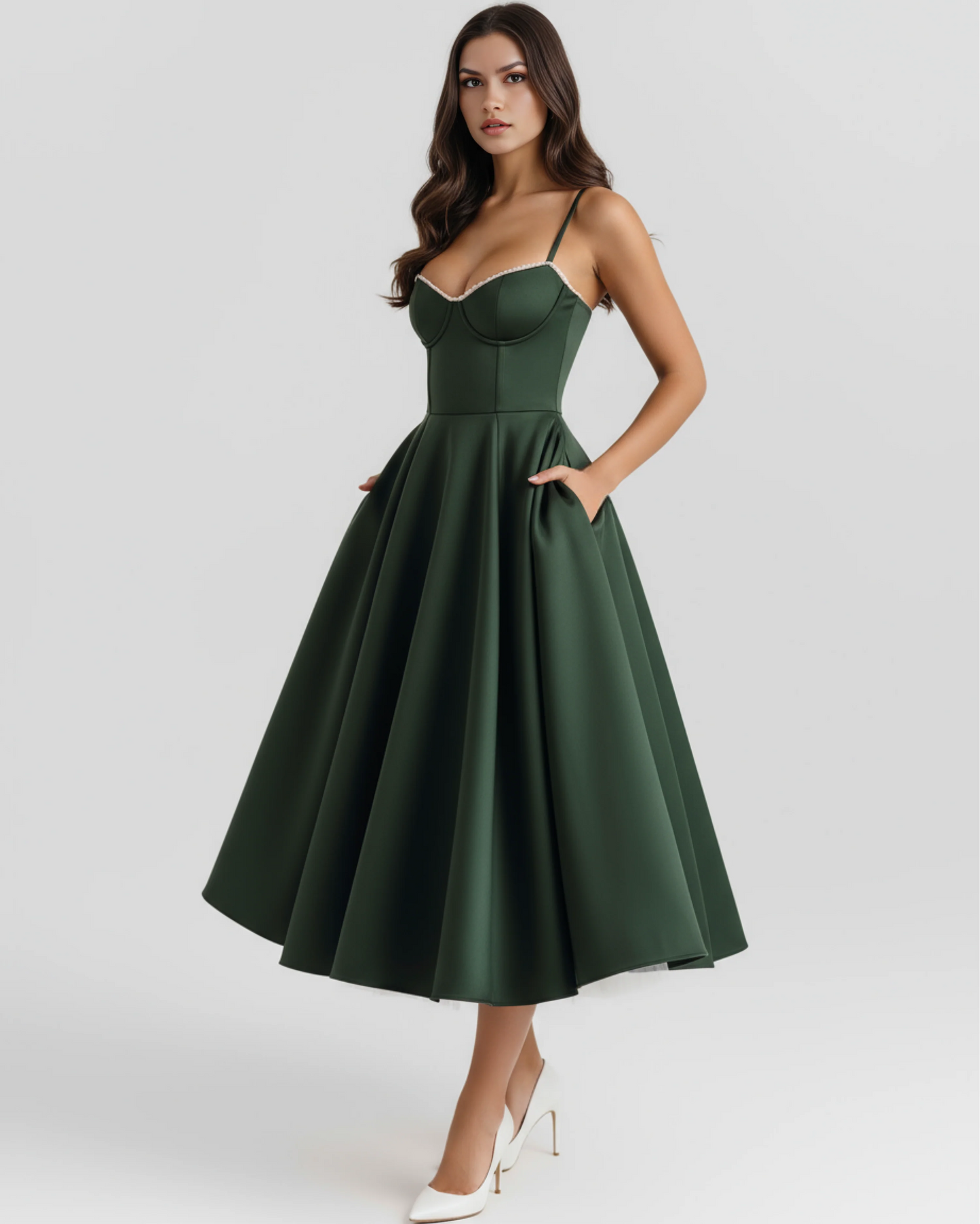 SELENE | Elegante vestido midi con tirantes finos